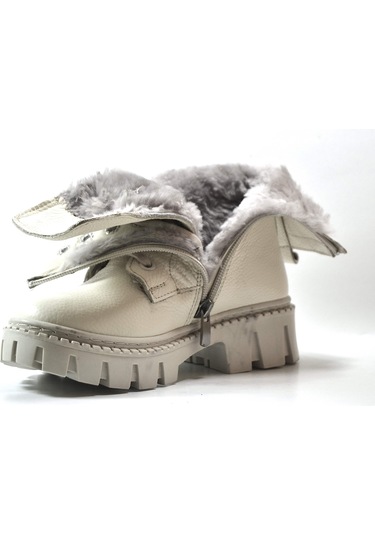 Onlo Ayakkabı R.301 Deri Bej Kürklü Fermuarlı Kız Çocuk Bot Bej