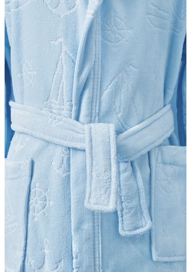 Boy Marine Kapüşonlu Kadife Çocuk Bornozu 15 Yaş Mavi