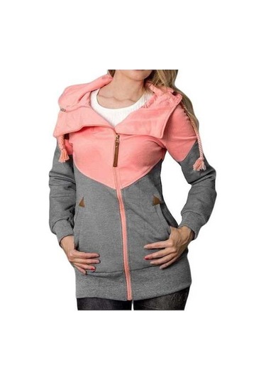 Novahub Bahar Kadın Ceket 2021 Moda Pembe Mavi Kapşonlu Kazak Fermuarlı Kapüşonlu Svetşört Kadın Ter Polerones Lacivert Lacivert