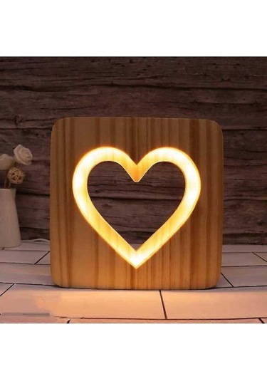 Opulentliving Kalp Şekilli Led Gece Işığı - Ahşap Anahtar Düşük Enerji - Çok Renkli Hediye Çok Renkli