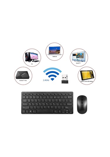 Samsung Galaxy Tab A8 Uyumlu Kablosuz Klavye Mouse Set SİYAH