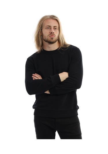 Erkek Bisiklet Yaka 3 İplik Sweat Siyah