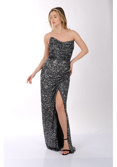 Pul Detaylı Abiye Elbise Dori 00kb7070 Antrasit