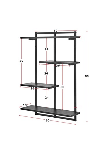 Aju Modern Duvar Rafı - 4 Katlı Metal Şık Modern Yüzen Pencere Duvar Rafı Kitaplık Düzenleyici Raf Siyah