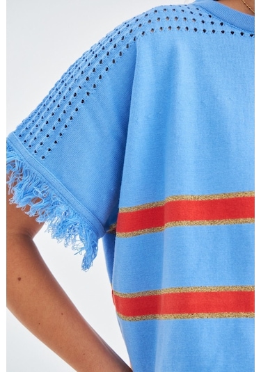 Peraluna Hannah Blouse & Shorts Pamuklu Yazlık Kadın Triko Şort T Mavi