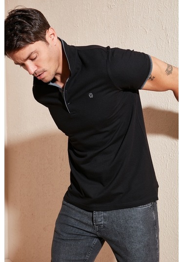 Buratti % 100 Pamuk Düğmeli Regular Fit Erkek Polo Yaka T Shirt 5902118 Siyah