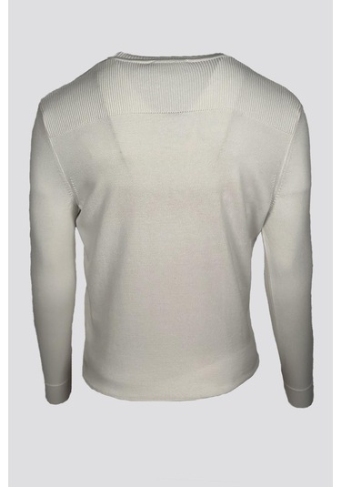 Erkek Triko Bisiklet Yaka Cep Detaylı Beyaz 3753 Gri