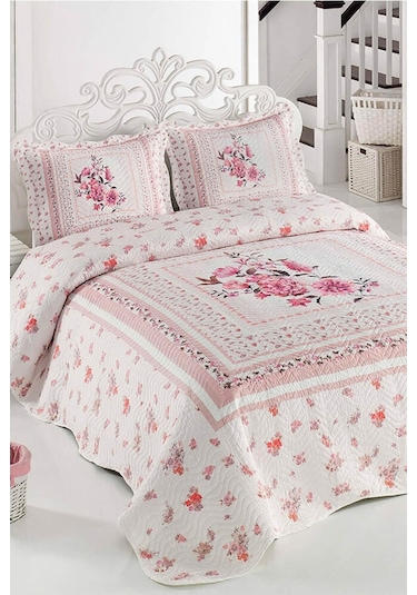 Örtüm Thalia Çift Kişilik Kapitone Yatak Örtüsü Takımı Pudra