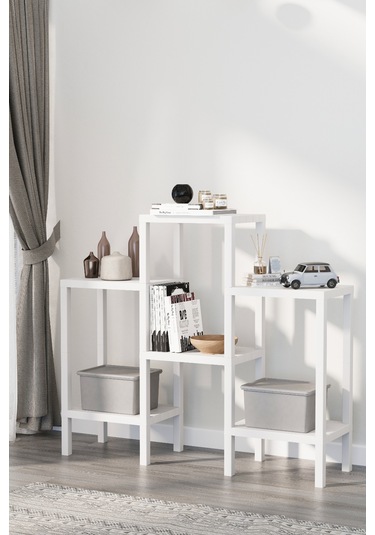 6 Katlı Banyo Düzenyelici Raf Mutfak Banyo Salon Çocuk Odası Düzenleyici Raf - Beyaz Beyaz