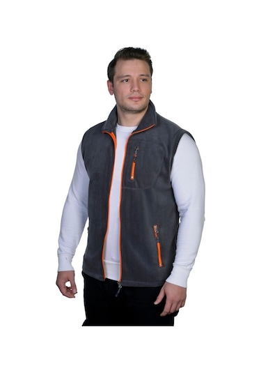 Genıus Store Erkek Polar Spor Yelek Renkli Tam Femuarlı 3 Cepli Füme