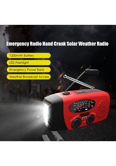 Dofolink Kırmızı Avrupa Versiyonu Güneş Enerjili El Çevirerek Şarj Edilebilir Acil Radyo - Am/fm/noaa Alıcı Ve 3 Led Fener