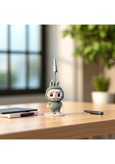 Dekoratif Sevimli Labubu Notluk - Kağıt Tutacağı - Fotoğraf Tutacak Haki