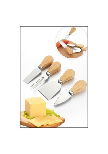 Mimoza 4 Parça Bambu Saplı Peynir Bıcağı Seti 4 Lü Gri