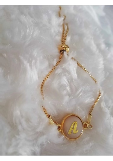 Altın Sedef Ayarlanabilir Kadın Gold Asansörlü A Harf Bileklik Renkli