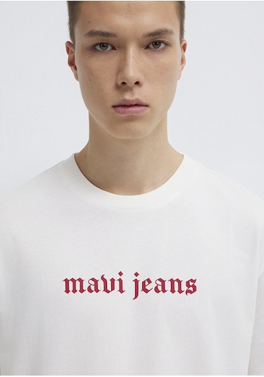 Mavi - Mavi Jeans Baskılı Ekru Tişört 0613201-70057 Ekru