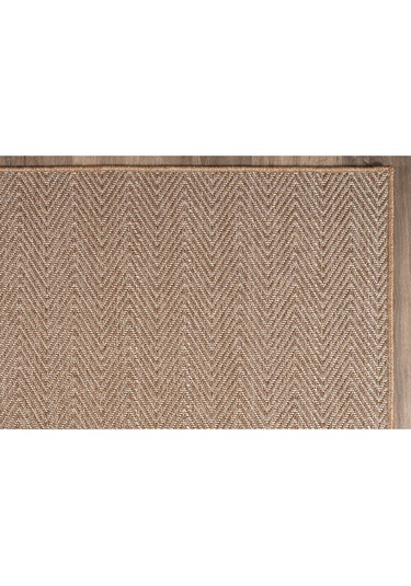 Srz-0503 Jüt Tabanlı Hasır Dokuma Örme Bohem Antialerjik Halı Kilim Balık Sırtı Kahverengi - Krem