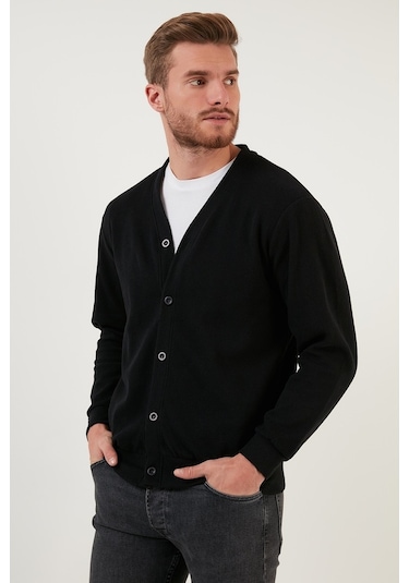 Buratti Pamuklu Regular Fit Düğmeli V Yaka Erkek Hırka 456205 Siyah