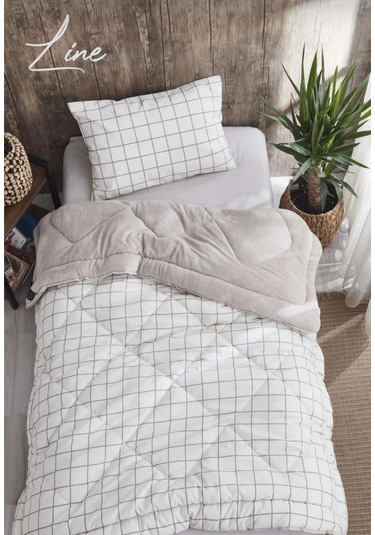 Tek Kişilik Lüx Çift Taraflı Pufidik Desenli Wellsoft Yorgan 155x215 + 1 Adet Yastık Kılıfı Açık Bej