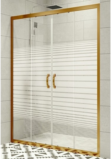 Durul Duşakabin Ön Cephe Altın Profil 5Mm Çizgili Cam H:190 Beyaz - Şeffaf