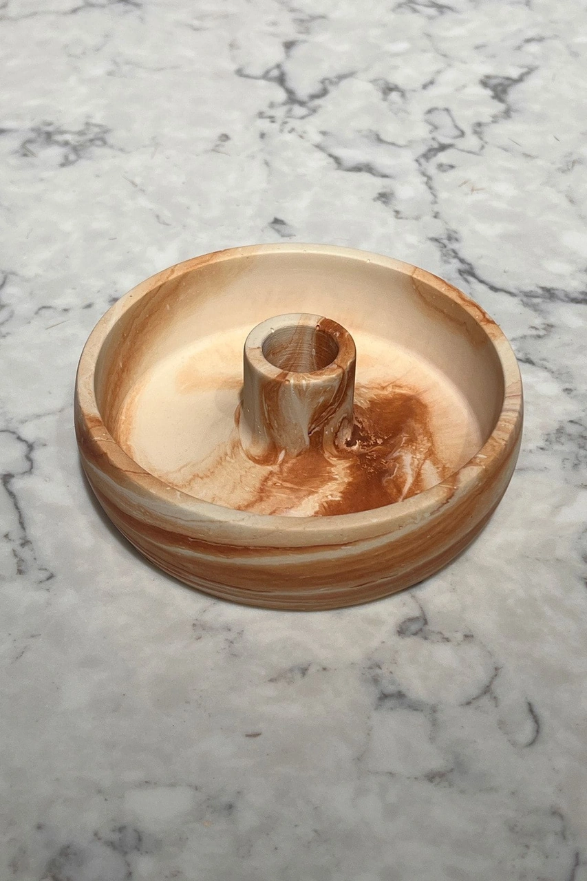 Mermer Desenli Beton Mumluk Şamdan Kahverengi