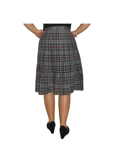 Gri-siyah-yeşil Ekoseli Pileli Etek Art.10 Çok Renkli