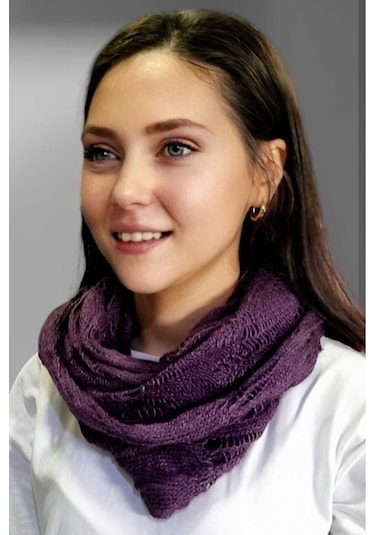 Tezzgelsin Kadın Çift Dolama Triko Örgü Boyunluk Mor