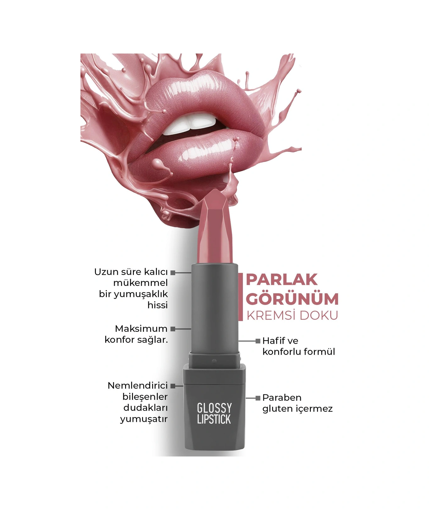 Alix Avien Uzun Süre Kalıcı Yoğun Renk Veren Nemlendirici Parlak Ruj Glossy Lipstick 312 True Rose
