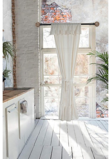 Naturel Fırfırlı Perde Farbalı Vintage Tek Kanat Krem Krem