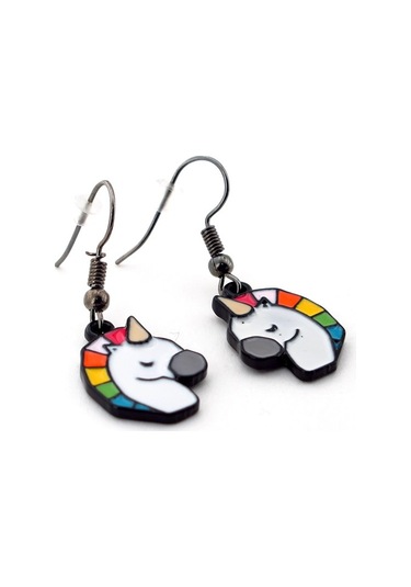 Unicorn Tek Boynuzlu At Renkli Bayan Küpe E436 Çok Renkli