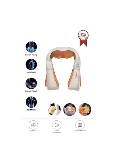 Qy-666 Cream Ovmalı Isıtmalı Boyun Sırt Bel Omuz Bacak Masaj Yastığı Masaj Aleti Krem