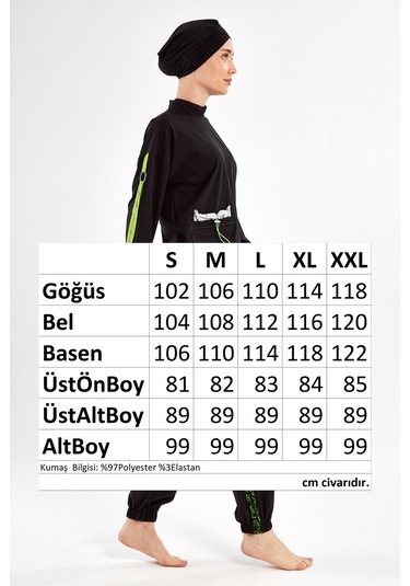 Spor Likra Tam Kapalı Tesettür Mayo Beth 1203 Siyah Siyah03 Siyah