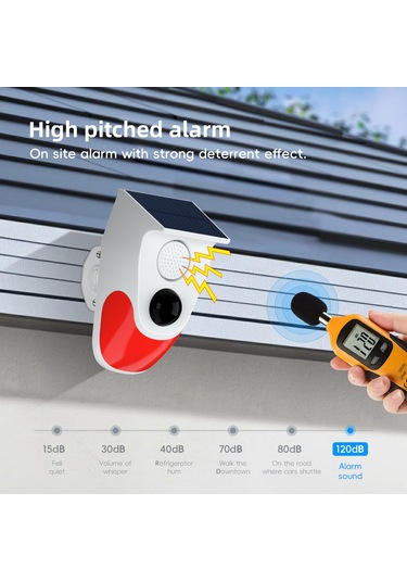 Aubyhe Güneş Enerjili Kuru Sesli Alarm - 110 Kapsama 120db Ses - İp65 Su Geçirmez - Usb Ve Güneş Şarjlı - Uzaktan Kumanda İle Kontrol