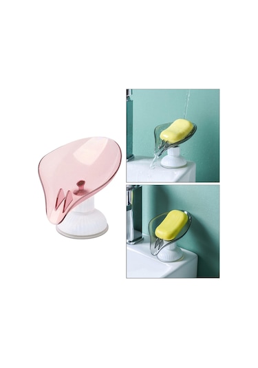 Suntek Banyo Pembe Plastik Yaprak Şekli Sabunluk Tutucu