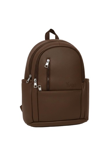 Yuga Suni Deri Dört Gözlü Sırt Çantası Kahverengi kahverengi