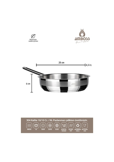 Lusigram 3 Parça Paslanmaz Çelik İndüksiyon Tabanlı Kapaksız Tava Seti