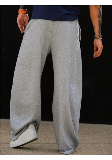 Tarz Cool Erkek Oversize Eşofman Altı Bağcıklı Rahat Kalıp Günlük Basic Jogger Pantolon Gri