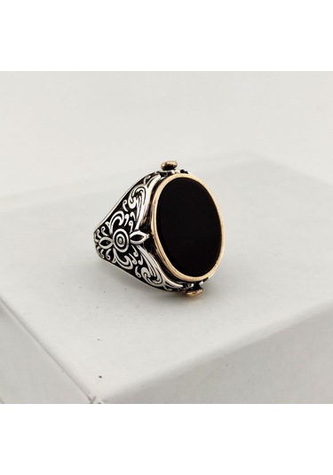 925 Ayar Gümüş Mineli Çift Taraflı Mührü Süleyman Erkek Yüzük Silver