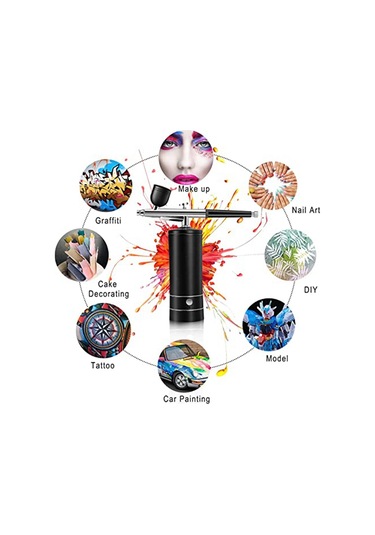 Tangshopping Şarj Edilebilir Akülü Airbrush Kompresörü, 30psı Seti - Siyah