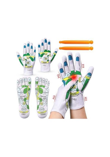 Diğer El Spa Eldiven Ve Çorap Seti Akupresür Refleksoloji Masaj Aleti, Beş Parmak Refleksoloji Çorabı Beyaz