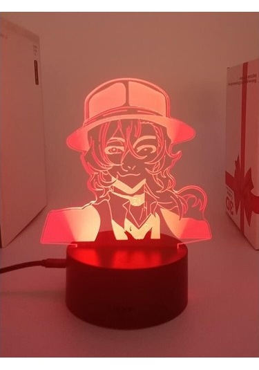 Goldenqian Bungo Sokak Köpekleri Anime 3d Erkek Için Gece Lambası 16 Renk Kız Odası Dekor Illusion Led Lamba Usb Manga Osamu Şekil Uygun Çocuklar Hayranlar Noel Hediyeleri 3sp8m2 Siyah