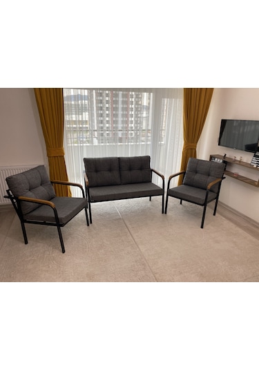 Modern Venüs Balkon, Bahçe, Cafe - Metal Kanepe Koltuk Takımı - 2+1+1 Antrasit Modernsh14 Antrasit