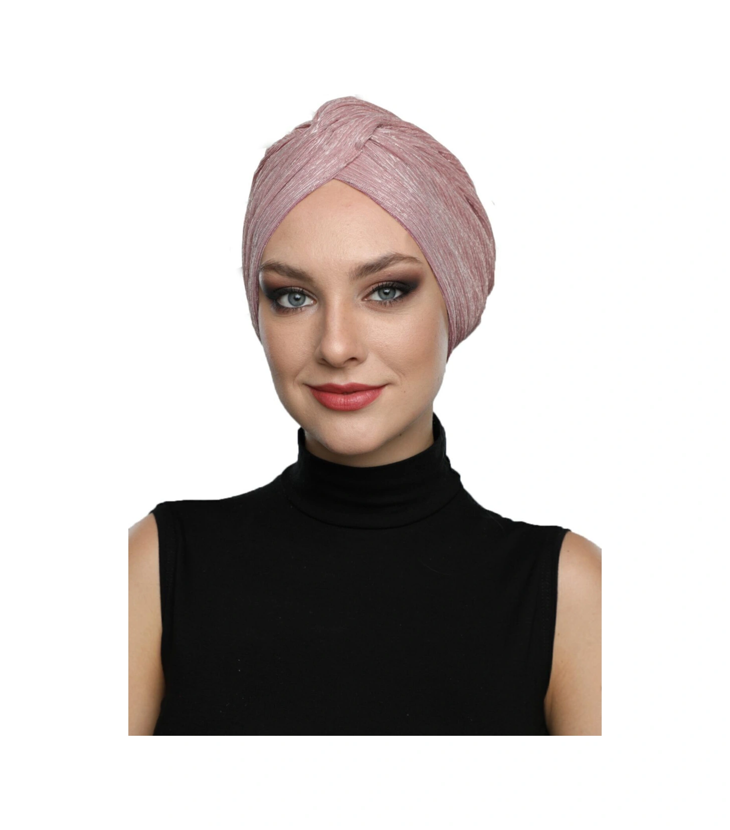 Simli Çapraz Astarlı Pudra Hazır Türban Tesettür Bone Pudra