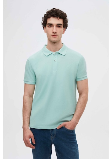 Ds Damat Regular Fit Açık Turkuaz Pike Dokulu %100 Pamuk Kıvrılmaz Polo Yaka Nakışlı T-Shirt 4HC14ORT51000 Turkuaz