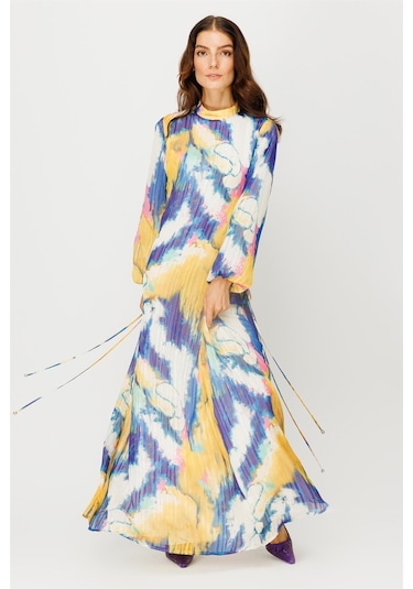 Emprime Şifon Yandan Bağlamalı Elbise Yeşil-yeşil