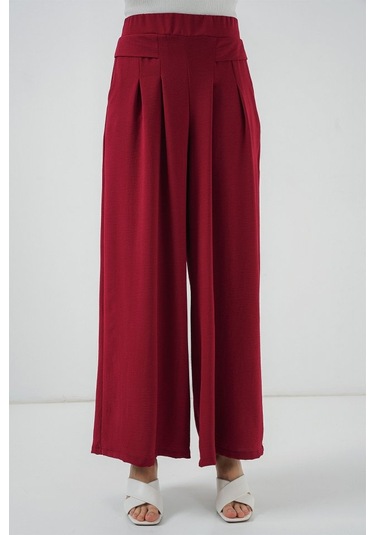 Geniş Paça Pileli Pantolon 6718 - Kırmızı Altın