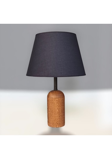 Doğal Kahverengi Ahşaplı Abajur Siyah Şapkalı