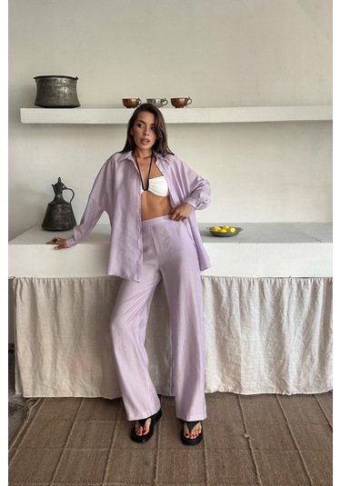 Gömlek - Pantolon Takım - Lila Lila