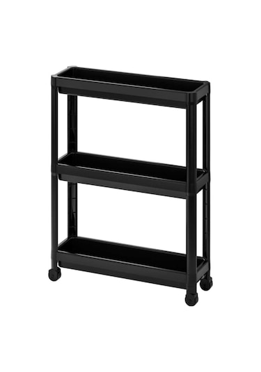 Tekerlekli Dikdörtgen 3 Katlı Raf Ünitesi Banyo Mutfak Düzenleme (495036410) Siyah
