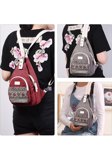 Mini Kadın Sling Çanta Göğüs Omuz Sırt Çantası Tuval Günlük Sırt Gri