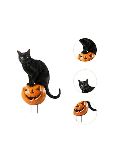 Suntek Heykeli Bahçe Kazığı 18,9x28-cm-kara-kedi-balkabağı